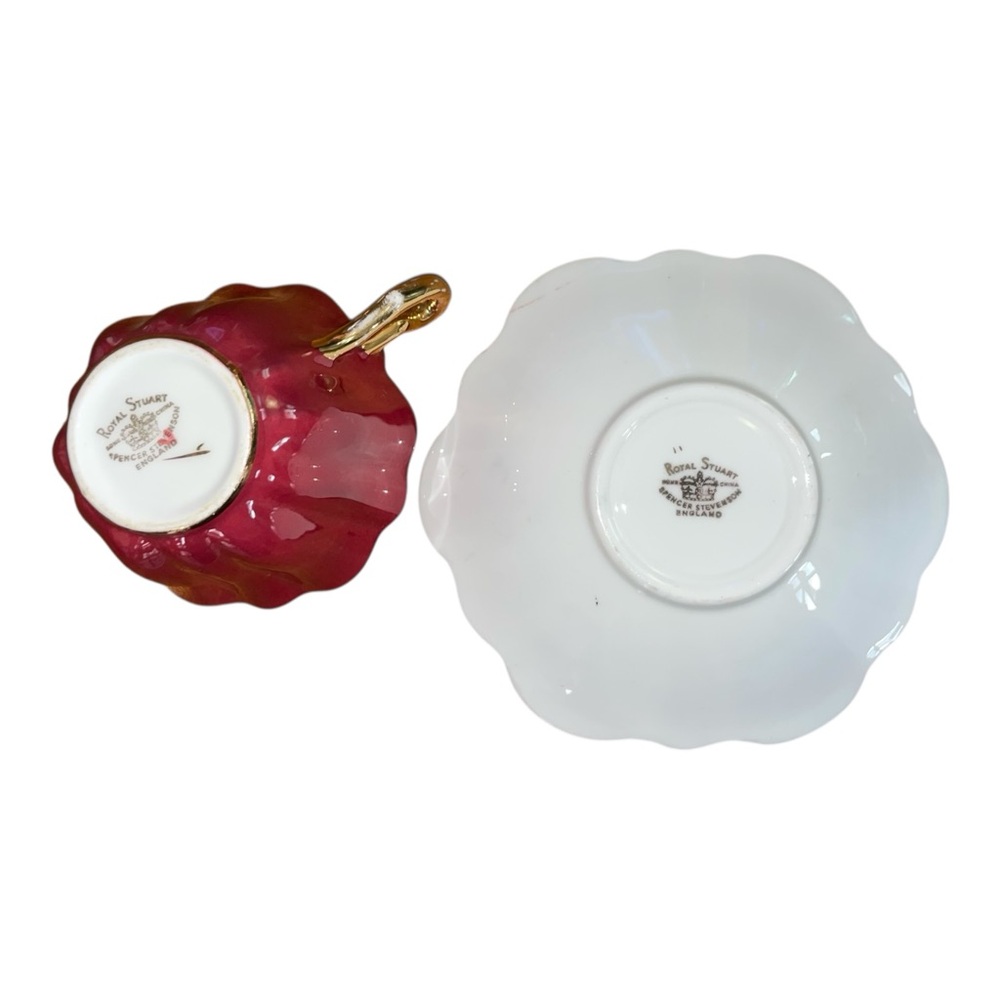 Royal Stuart Spencer Stevenson Harlequin Cups And Saucers  Burgandy - Picture 3 of 7